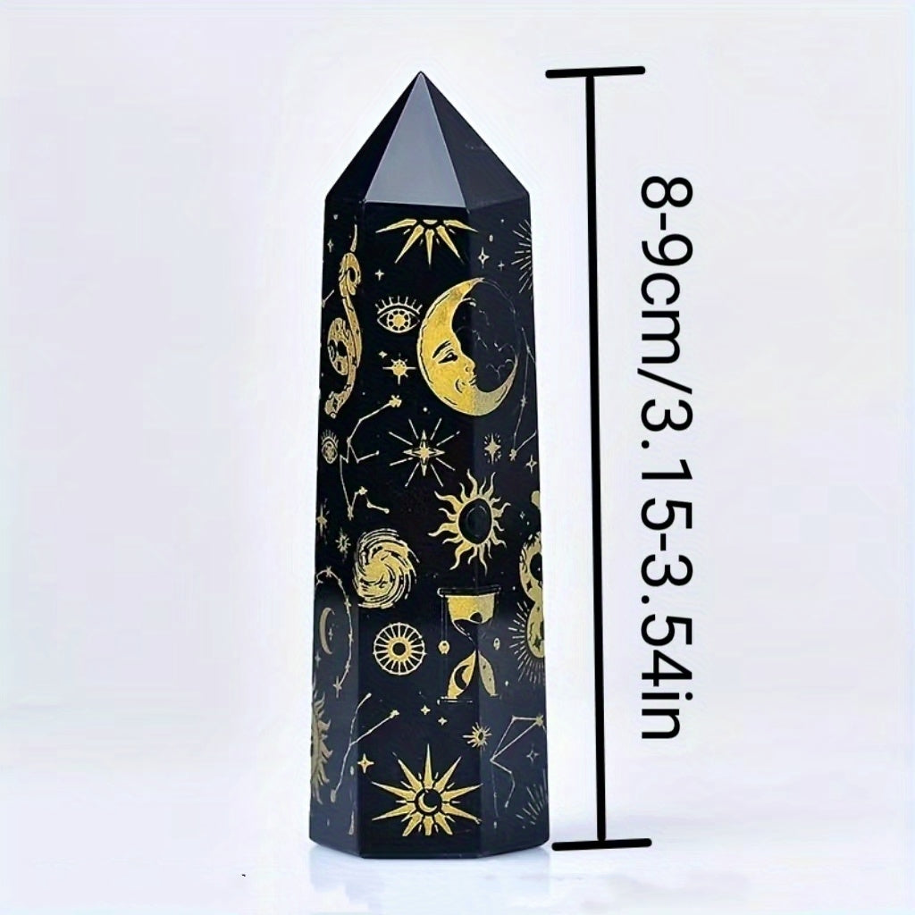 Black Obsidian Seven Main Chakras Symbolic Crystal Tower Healing Crystal The Seven Chakras Wand For Spiritual Use Hexagonal Point Reiki Chakra Gemsone Home Office Decoration