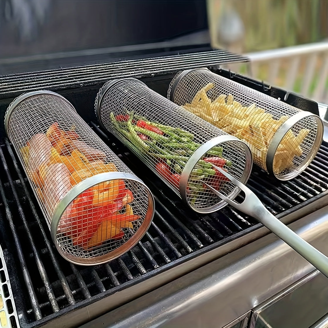 1pc, Stainless Steel BBQ Cage, Grill Cage, Perfect For Outdoor Grilling, Camping, Grill Accessories Tool Gifts For Men Dad Boyfriend, Father