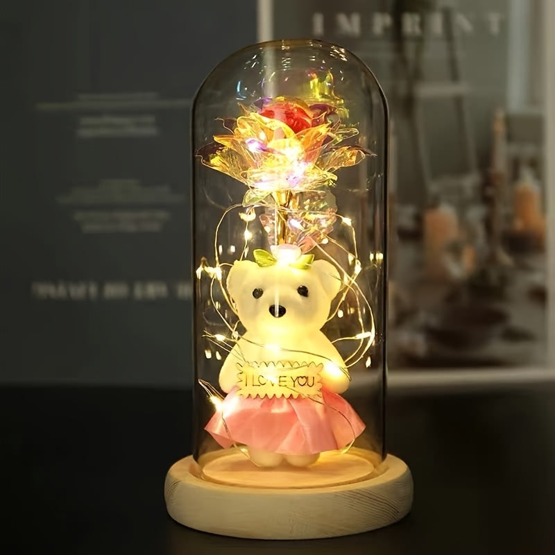 [Romantic Rose Bear] Romantic LED Rose Bear Gift Box, PE Flower Foam Bear For Girlfriend, Valentine's Day Mother's Day Birthday Gift, Creati
