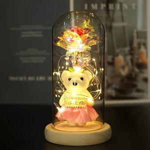 [Romantic Rose Bear] Romantic LED Rose Bear Gift Box, PE Flower Foam Bear For Girlfriend, Valentine's Day Mother's Day Birthday Gift, Creati