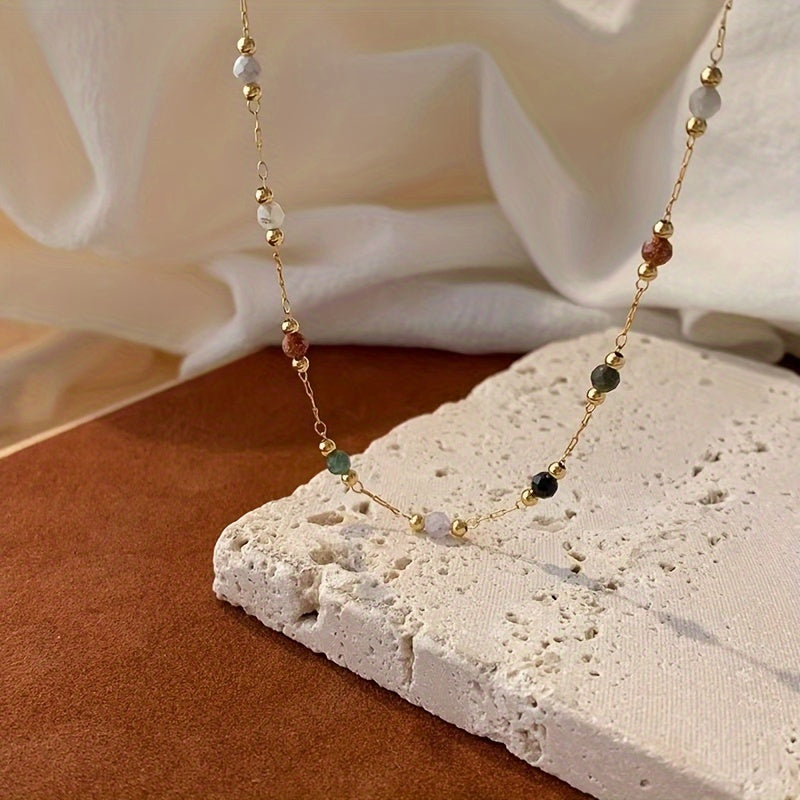 Luxurious Stainless Steel & Natural Stone Necklace - Durable, Water-Resistant, and Hypoallergenic Jewelry for Casual Attire, Casual Attire, and Special Occasions