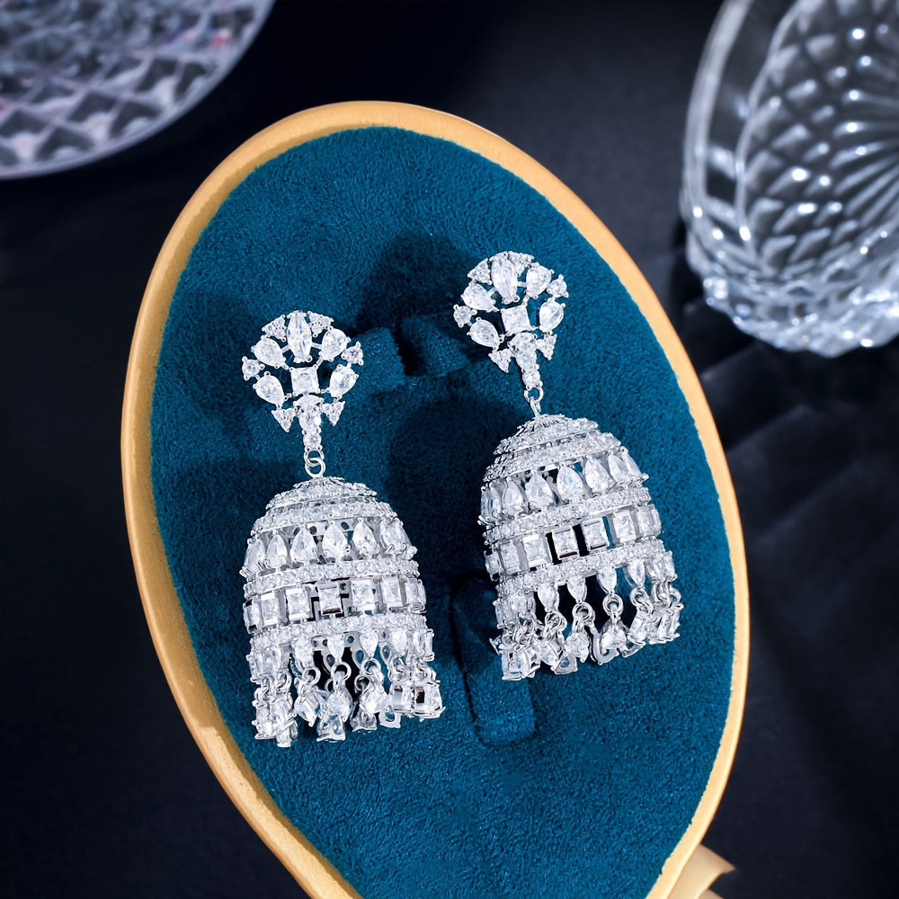 Exquisite Dangling Drop Chunky Zirconia Statement Luxury Long Chandelier Bridal Wedding Earrings for Women