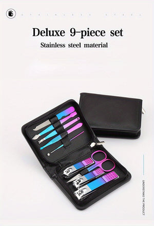 Manicure Set, Stainless Steel Gradient Professional Pedicure Kit Nail Scissors Grooming Kit With Travel Case