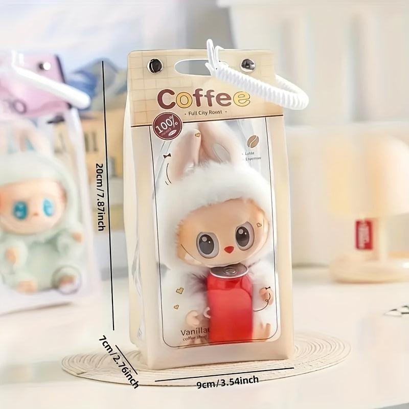 1pc LABUBU Storage Box with Transparent Dustproof Bag and Spring Keychain - High-Quality Clear Plastic Display Case Suitable for LABUBU, CRYBABY, and Winter Rhapsody Plush Toys - Collector's Gift Toy Storage Box Visible Content Design