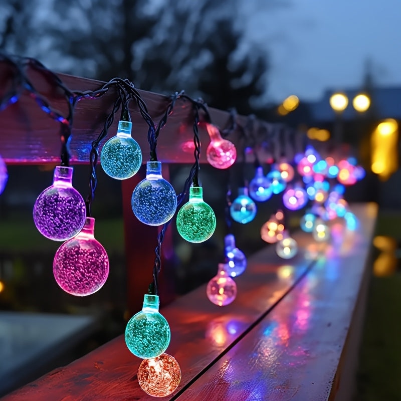 1pack 20/100/200 LED Crystal Globe Solar String Lights, Solar Outdoor Lights, With 8 Lighting Modes, Halloween Decorations Lights Outdoor Fo