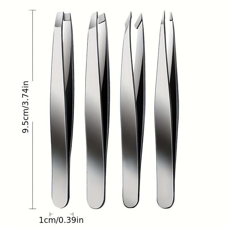 4pcs Tweezers Set - Professional Tweezers For Eyebrows - Great Precision For Facial Hair, Splinter And Ingrown Hair Removal, For Men And Wom