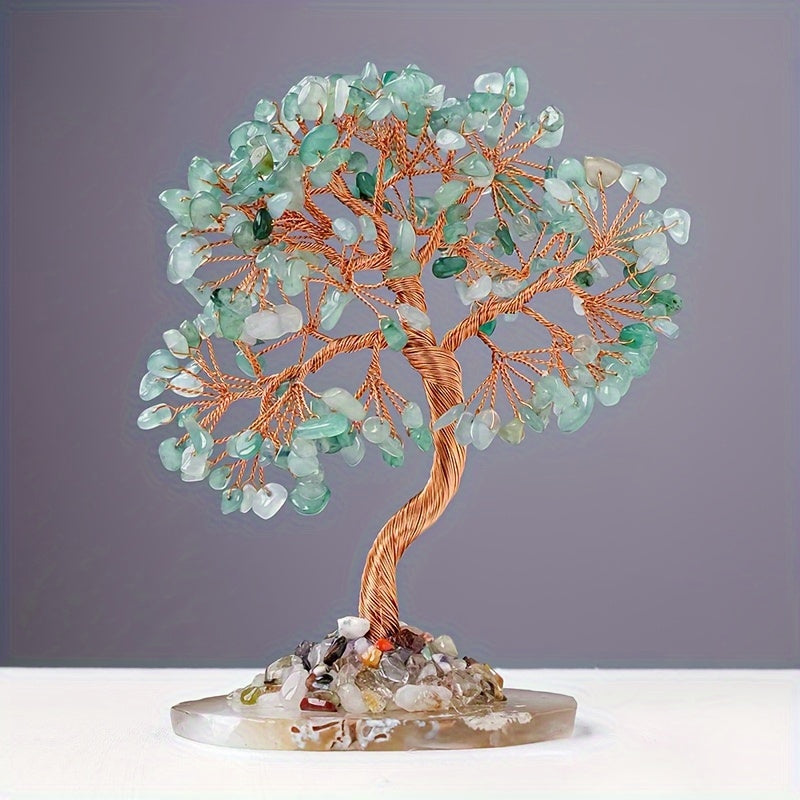 Natural Crystal Chips, Agate Base, Money Tree, Hand-woven Small Ornaments, Office Desktop Crystal Money Tree.