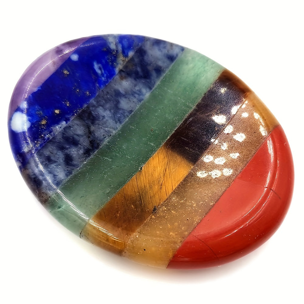 Relieve Anxiety & Stress with 7 Chakra Crystals Healing Stones - Oval Thumb Worry Stone for Meditation