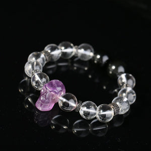 Purple Amethyst Skull Gothic Bracelet Fashion White QUARTZ Crystal Beads Jewelry