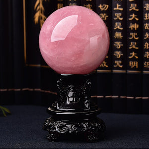 8-9cm Natural Crystal Rose Quartz Ball Energy Stone Pink Ornaments Ball Home Decoration Reiki Healing Stone Free Wooden Frame