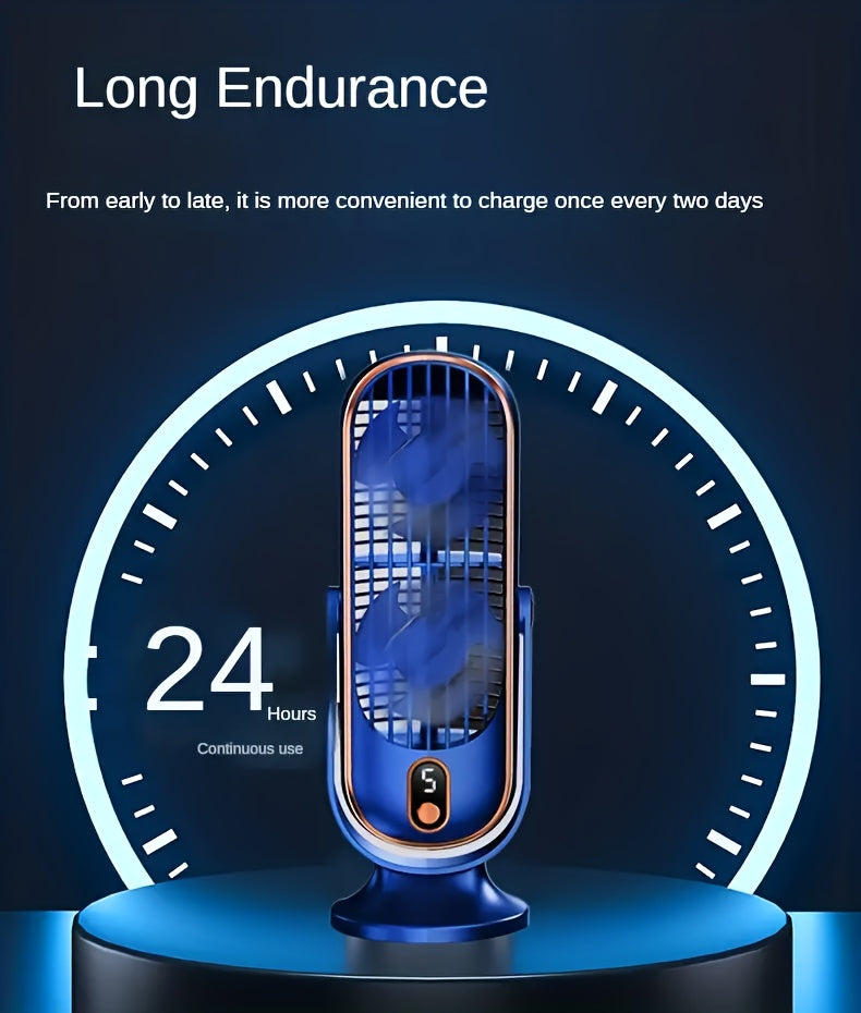 JKUOO Portable USB Desk Fan with 720° Swivel Head - High-Velocity, 5 Speeds, Rechargeable Lithium Battery, Indoor/Outdoor Use, Ideal for Off