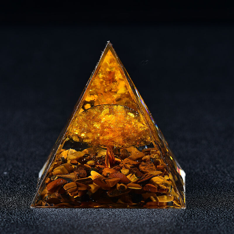 2.36‘’ Tiger Eye Tree of life Orgone Pyramid Healing Meditation Crystal Energy