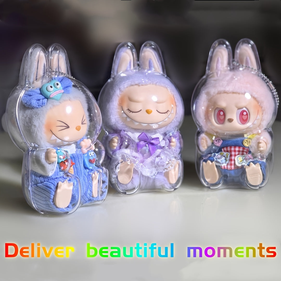 Labubu Transparent Acrylic Display Case, Dust-Proof Collectible Storage Box with Chain, Ideal for Ages 16+, Bag Decoration, Christmas & New Year Gift, First & Second Generation Protective Case - Under 27" & 3.2 Cu Ft