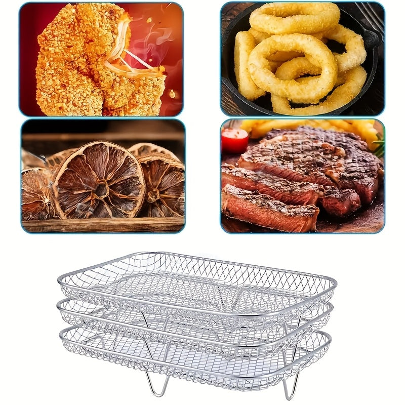 Air Fryer Rack Accessories Grill Basket, 3/2 Layers, 304 Stainless Steel Stackable Chicken wings Air Fryer Accessories Toast Rack, Cooking Rack