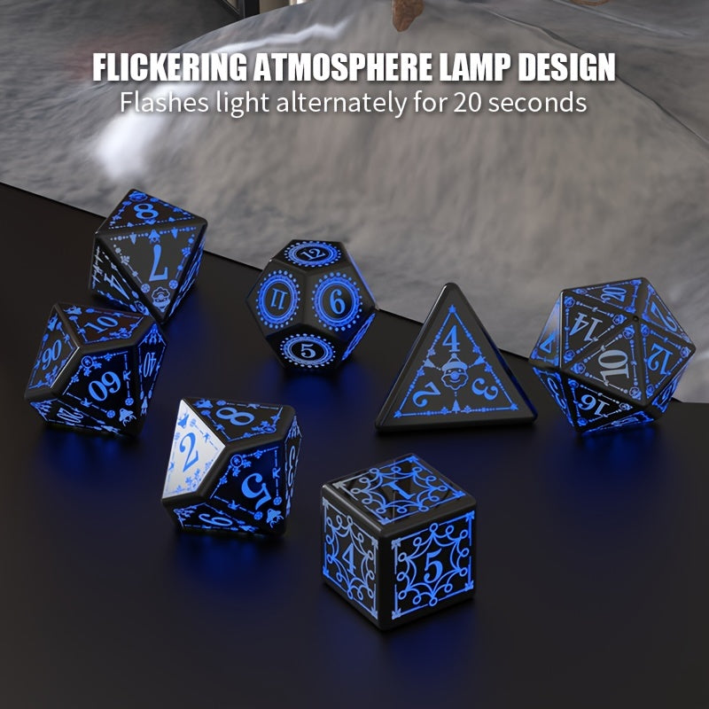 7pcs, Rechargeable LED Dice Set, Blue Breathing Light Dice For Board Game Accessories