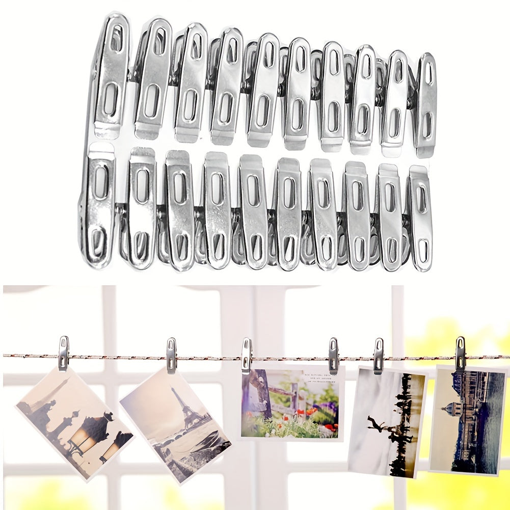 20pcs Stainless Steel Clothespins, Binder Clips, Heavy Duty Clothes Pins, Metal Clip Set, Metal Clothes Clips For Clothes Sock Food Sealing