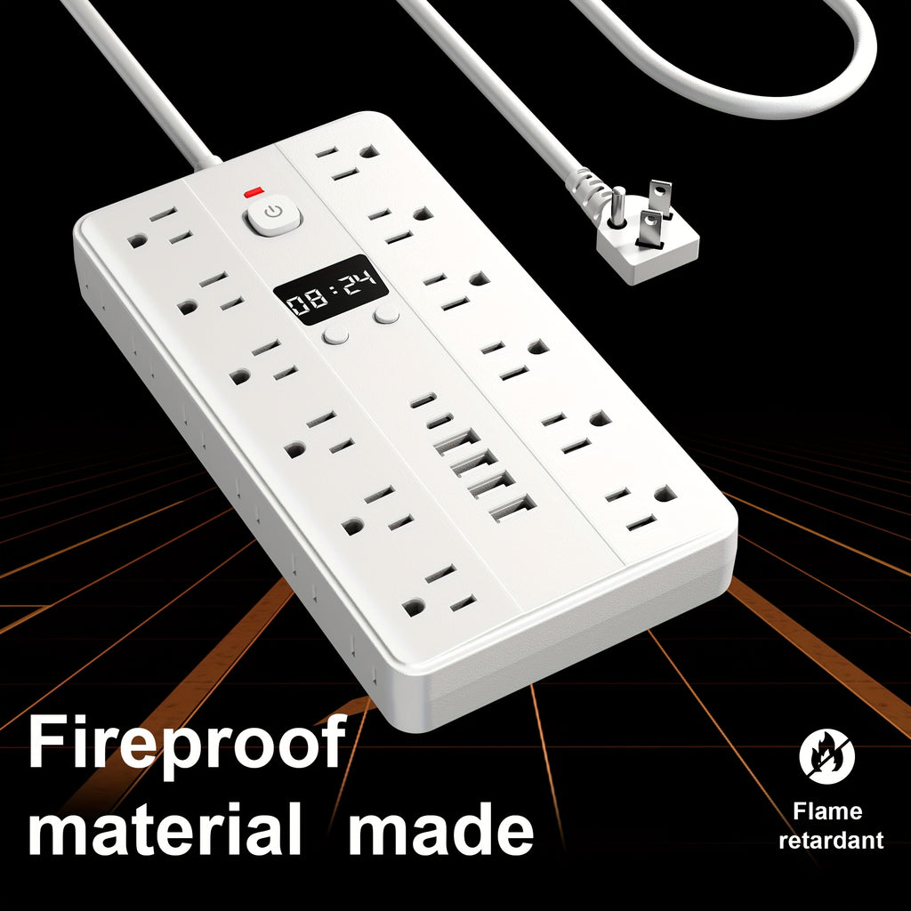 31in 1 Multifunctional Socket with Time Display, Three Sided Multi Hole Socket, 24 Standard Sockets, 6 USB Ports (2 USB-C), Overvoltage Protection, On/off, Overload Protection, Digital Display, Suitable for Home, Dormitory, Kitchen, Office, Travel, Outdoo