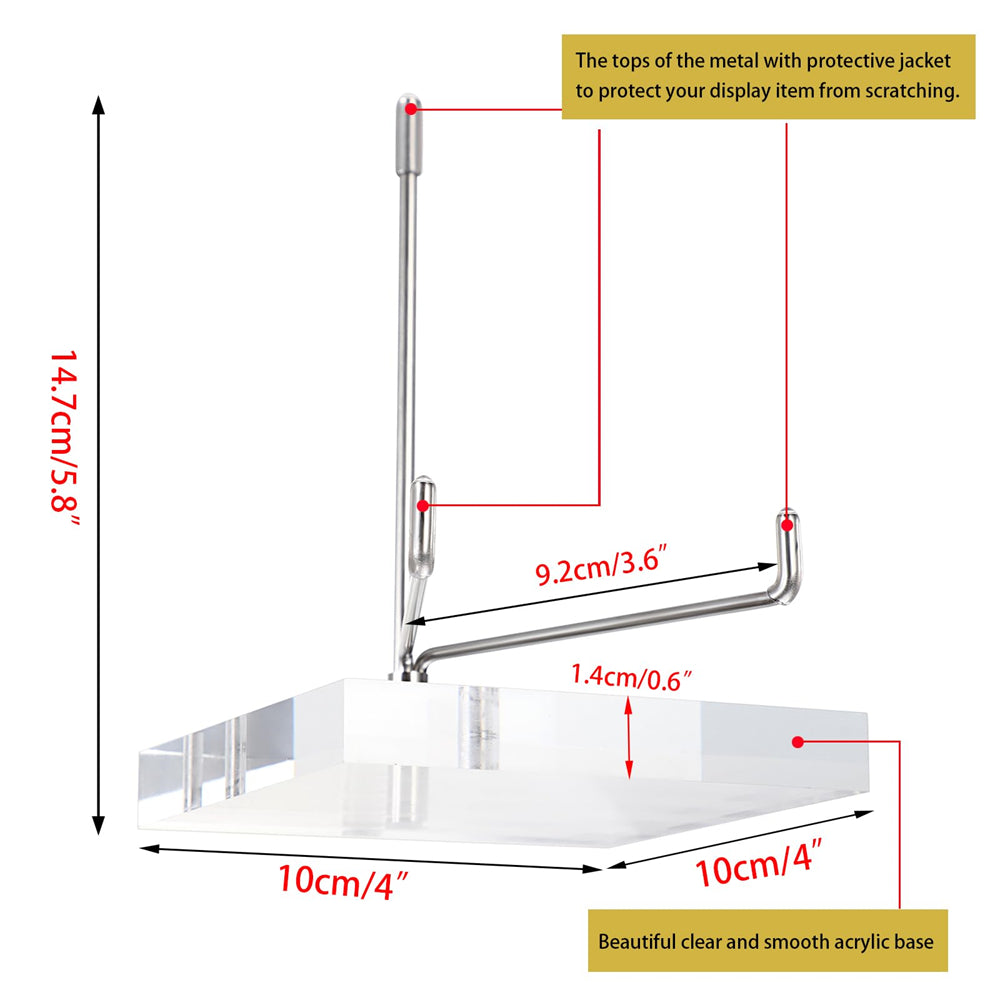 Clear Acrylic Display Stand Holder with Adjustable Metal Arms, Gold Plates Display Stand Easel for Plate Geodes Fossils Minerals Crystals