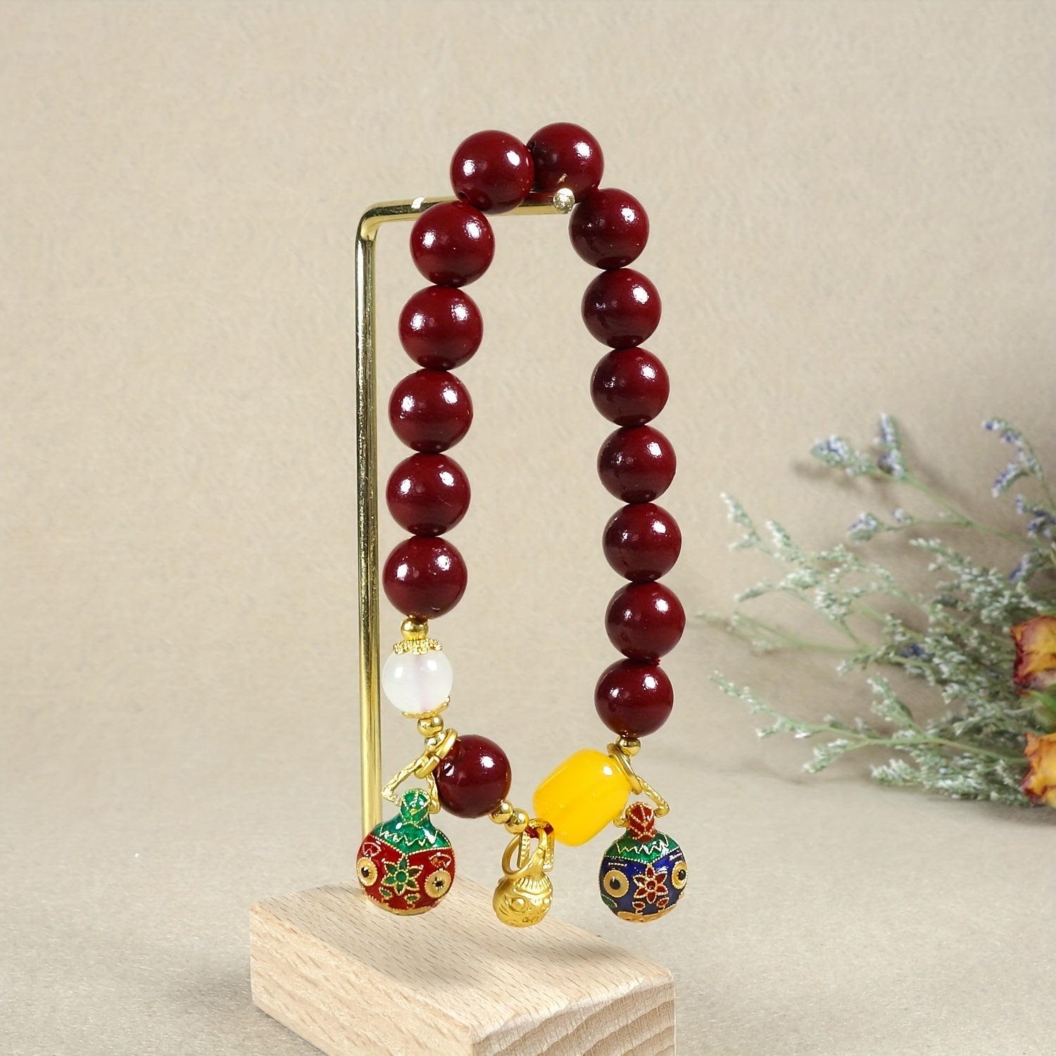 1pc Natural Ore Cinnabar Bracelet Auspicious Three Treasures Ethnic Style Bracelet