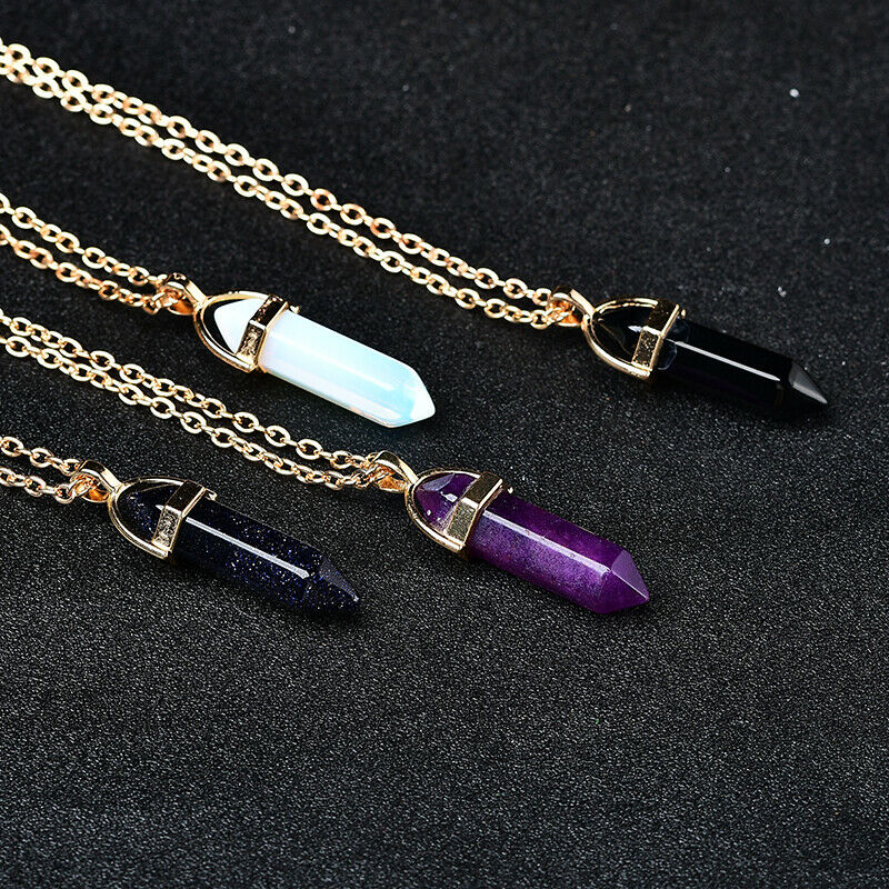 Crystal Gemstone Necklace Quartz Pendulum Shaped Pendent Healing Reiki Gift