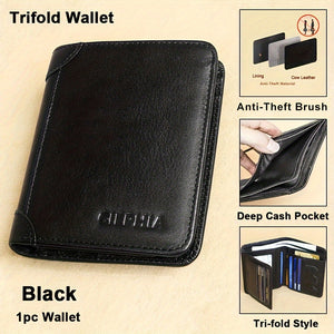 1pc Genuine Leather Rfid Blocking Wallets For Men, Retro Thin Short Multi-functional ID Credit Card Holder, Gifts To Men On Valentine's Day