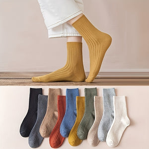 10 Pairs of Soft & Comfortable Simple Solid Tube Socks - All-Matching Ladies Stockings with Gentle Fabric for Casual Attire