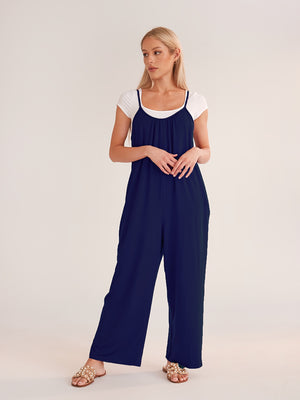 Women'S Solid Color Slip Pocket Loose Suspender Jumpsuit