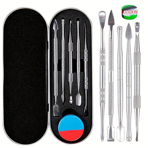 Wax Carving Tools Set , Rainbow/Sliver Stainless Steel Tools Double-Headed With Silicone Container,Metal Case