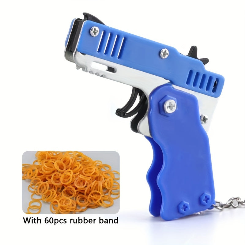 1pc Mini Toy Metal Gun With Rubber Band Fun Folding Pistol Keychain Children's Birthday Gift Toy