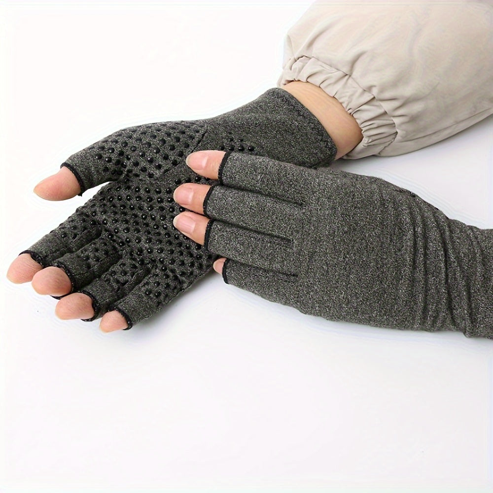 RooRuns 2 Pairs Half Finger Pressure Gloves With Anti-slip Dot, Grey