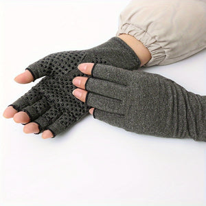 RooRuns 2 Pairs Half Finger Pressure Gloves With Anti-slip Dot, Grey