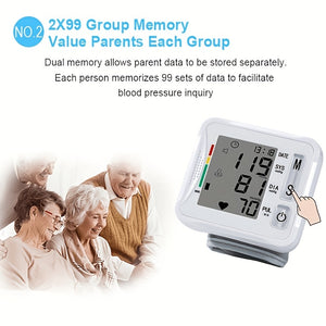 Compact Digital Wrist Blood Pressure Monitor - One-Touch, Irregular Heartbeat Indicator, Battery-Free Operation