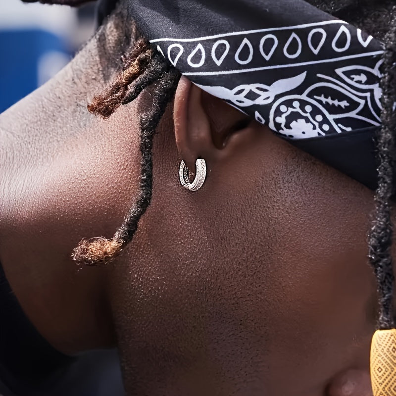 Luxurious And Fashionable Men's Jewelry - 2pcs Crystal Circular Huggie Earrings With Cubic Zirconia, Hypoallergenic Cartilage Cuffs