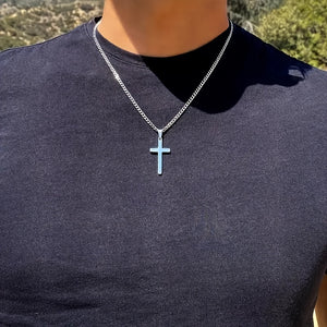 1 Men's Fashionable Cross Pendant Necklace, Plated With 18K Golden Cuban Chain, Stainless Steel Men's Minimalist Casual Necklace