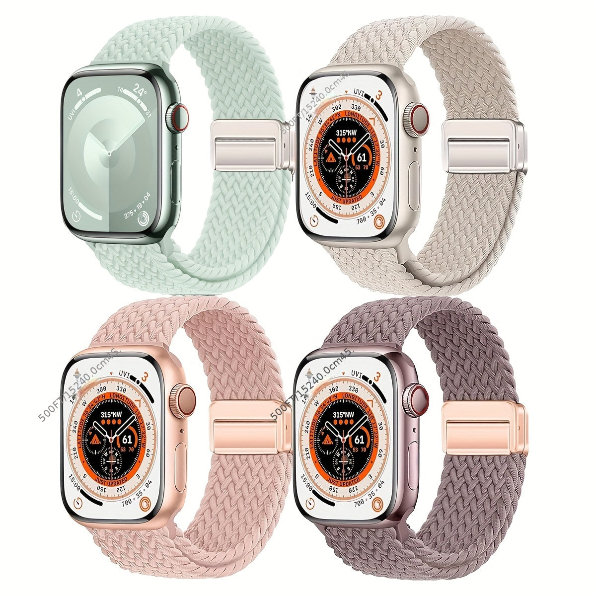4 Pack Braided Metal Magnetic Buckle Band Compatible with Apple Watch WomenMen 49mm 46mm(2024 $eries 10) 45mm 44mm 42mm, Stretchy Nylon Sport LoopStrap for lWatch Ultra 2/1 Series 10 9 8 SE7 6 5 4 3 2 1