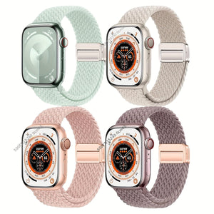 4 Pack Braided Metal Magnetic Buckle Band Compatible with Apple Watch WomenMen 49mm 46mm(2024 $eries 10) 45mm 44mm 42mm, Stretchy Nylon Sport LoopStrap for lWatch Ultra 2/1 Series 10 9 8 SE7 6 5 4 3 2 1