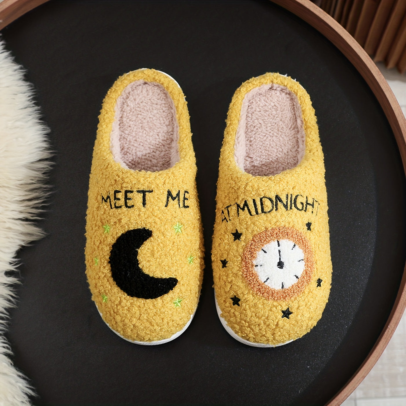 Adorable Moon Clock MEETMEATMIDNIGHT Plush Slippers