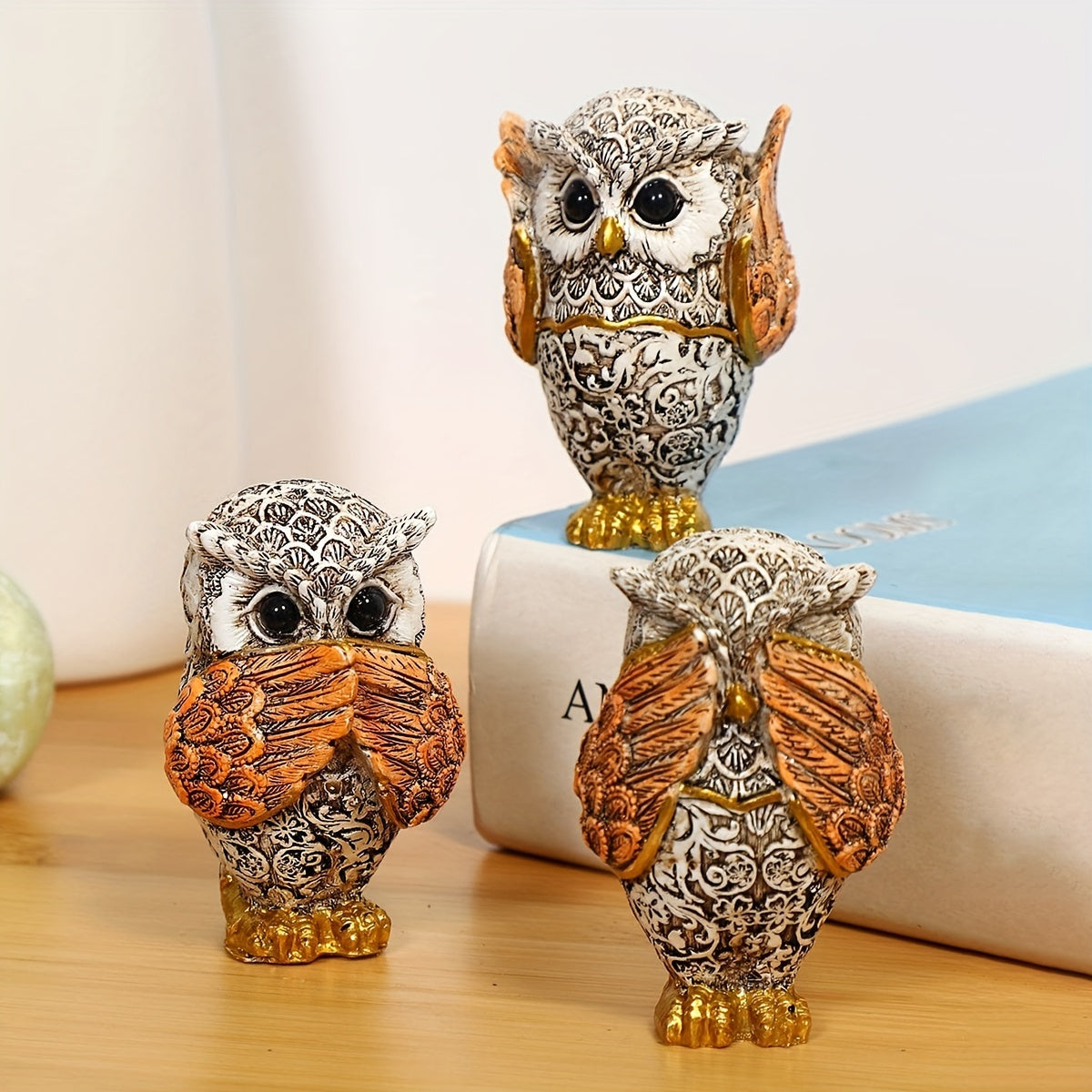 3pcs, American Retro Resin Owl, Reading Decoration Living Room Entrance Study Room Home Furnishing Model, Room Soft Decoration,Christmas Gif