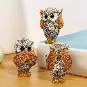 3pcs, American Retro Resin Owl, Reading Decoration Living Room Entrance Study Room Home Furnishing Model, Room Soft Decoration,Christmas Gif