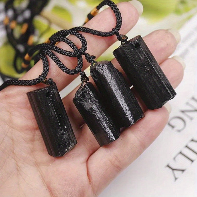 Black Tourmaline Necklace Pillar Pendant Necklace  Black Tourmaline Crystal Jewelry Necklace