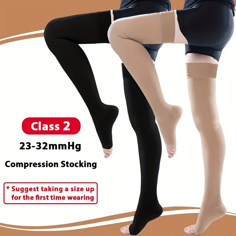[Compression Stockings, Thigh High] 20-30mmHg Compression Stockings - Thigh High 1 Pair Open Toe Over The Knee Nursing Socks - Plus Size S-5XL, Graduated Support