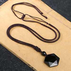 1pc Black Obsidian Necklace Natural Obsidian Hexagram Star Of David Energy Stone Protection Amulet Charm Pendant Necklace For Women Men Coup