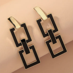 Hollow Rectangle Shape Black Enamel Dangle Earrings Japanese / Korean Style Alloy Jewelry Daily Wear Accessories