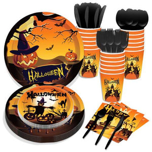 Halloween Pumpkin Paper Plates Party Plates and Napkins Tableware 68PCS Set US Local Shipping