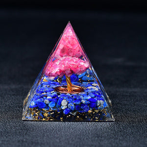 Lapis Orgone Pyramid Cherry Blossom Tree of Life Pink Quartz Reiki Meditation