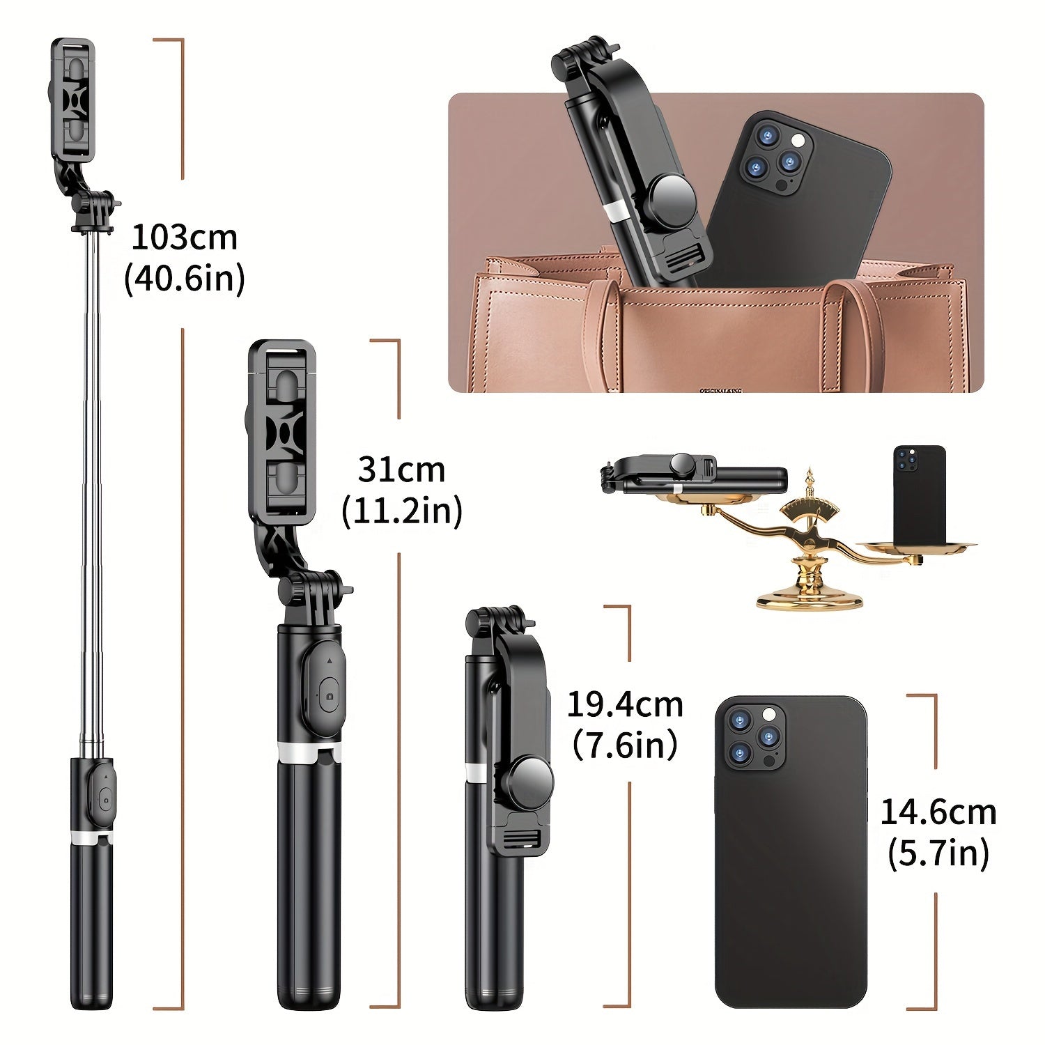 Selfie Stick Tripod With Wireless Remote Control, All In One Expandable Portable IPhone Tripod Selfie Stick, Compatible With IPhone 13 12 11