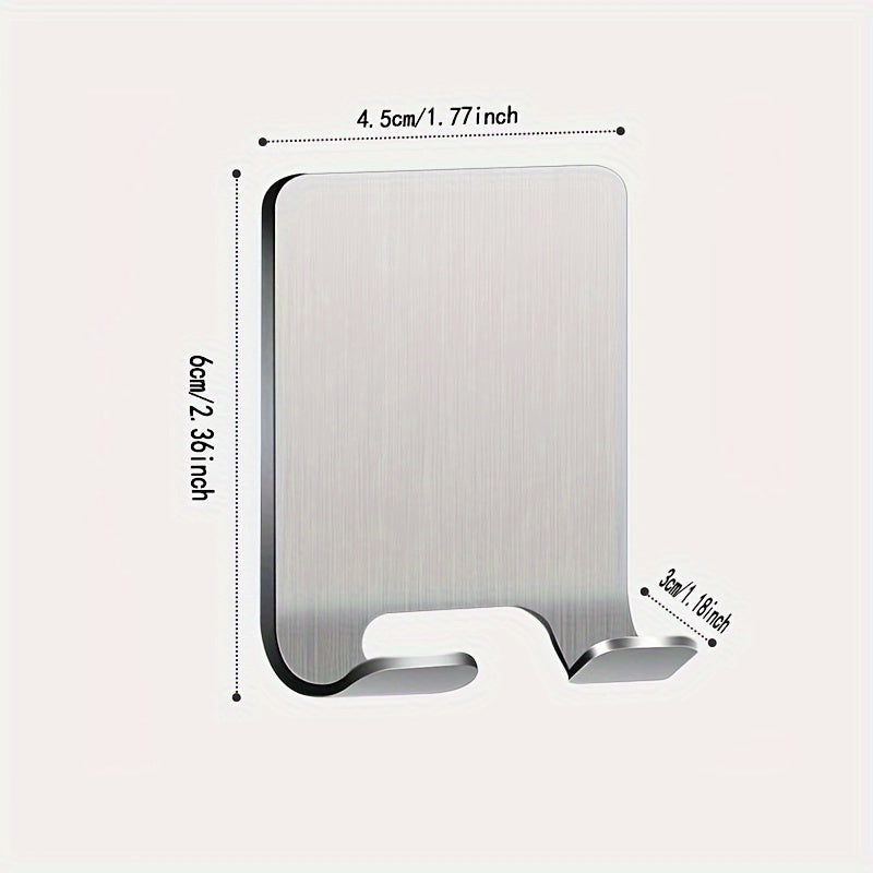 Set Of 2 Silvery Adhesive Wall Hooks, No Need To Drill Bathroom Shaver Holder, Stainless Steel Door Back Wall Hook, Bedroom Hat Hook, Bathro