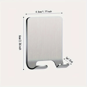 Set Of 2 Silvery Adhesive Wall Hooks, No Need To Drill Bathroom Shaver Holder, Stainless Steel Door Back Wall Hook, Bedroom Hat Hook, Bathro