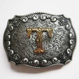 Western Men‘s Zinc alloy Leather Belt Buckle Cowboy Letter T shape Pattern US Local Shipping