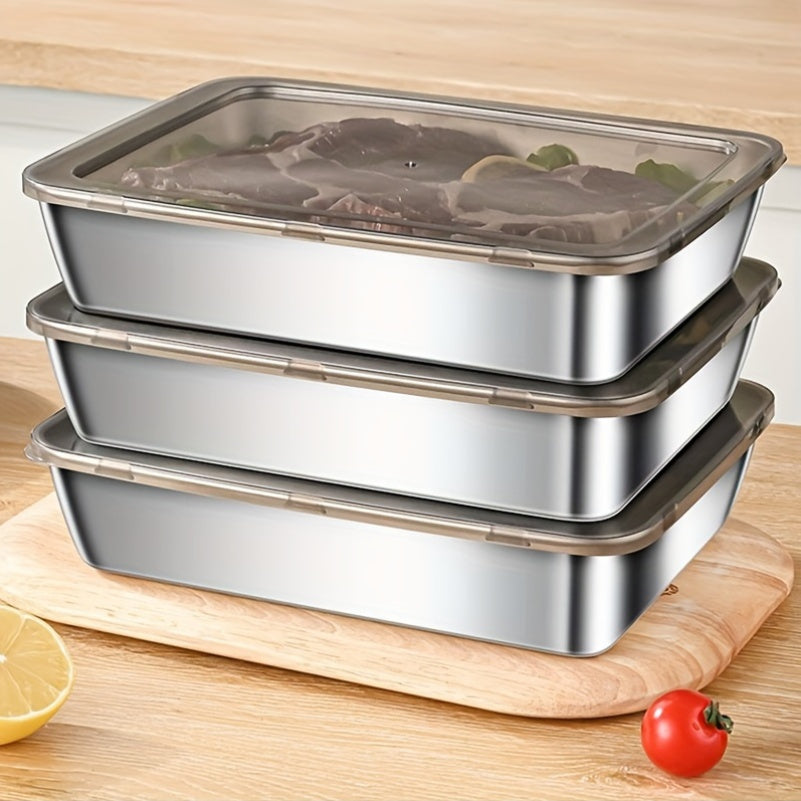 2/3pcs Durable Stainless Steel Food Storage Containers Set - Leak-Proof, BPA-Free, Microwave & Freezer Safe, Shatterproof, Multipurpose Flip